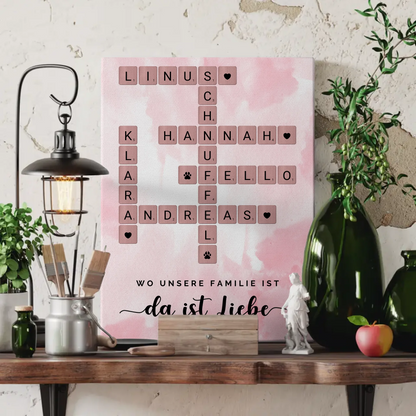Leinwand Familie Spruch Wo Unsere Familie Ist Da Ist Liebe Kreutzworträtsel mit Namen Wunschtext