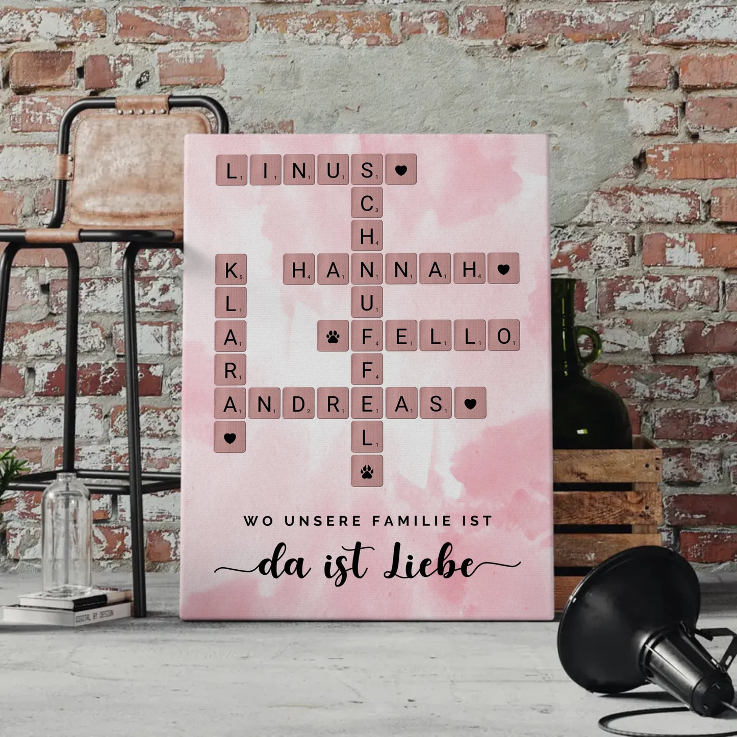 Leinwand Familie Spruch Wo Unsere Familie Ist Da Ist Liebe Kreutzworträtsel mit Namen Wunschtext