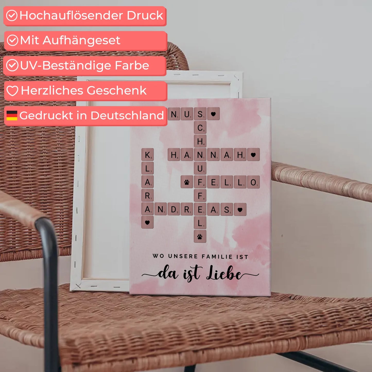 Leinwand Familie Spruch Wo Unsere Familie Ist Da Ist Liebe Kreutzworträtsel mit Namen Wunschtext