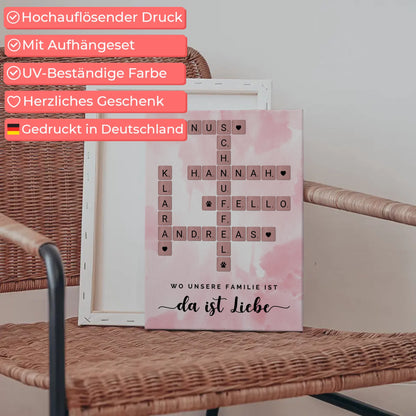 Leinwand Familie Spruch Wo Unsere Familie Ist Da Ist Liebe Kreutzworträtsel mit Namen Wunschtext