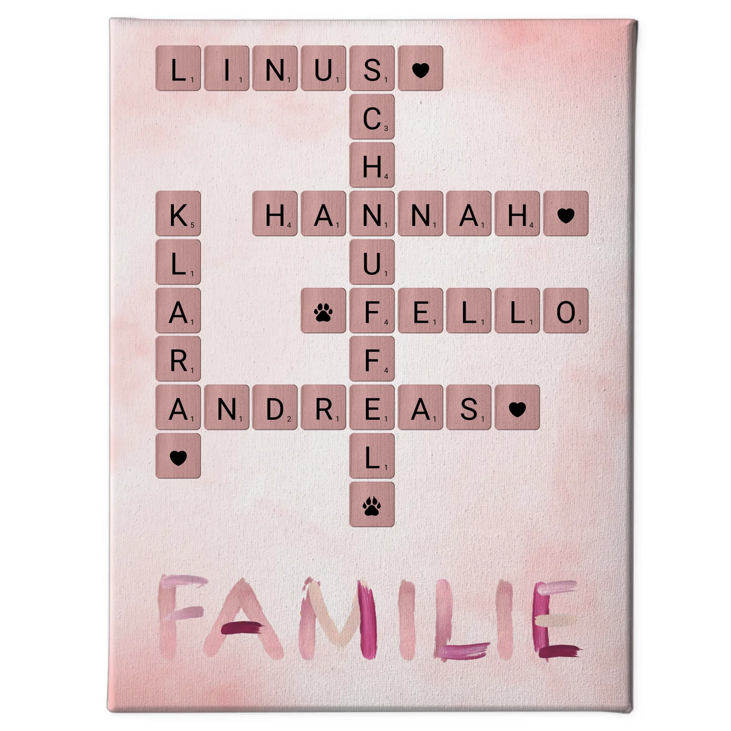 Leinwand Spruch Familie Kreuzworträtsel mit Namen Wunschtext