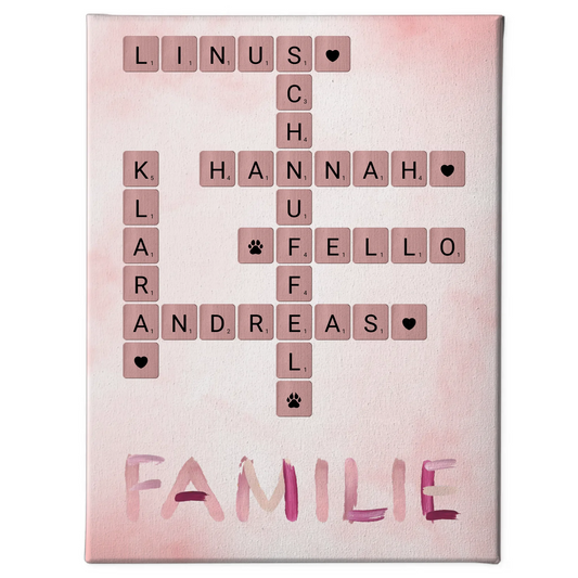 Leinwand Spruch Familie Kreuzworträtsel mit Namen Wunschtext