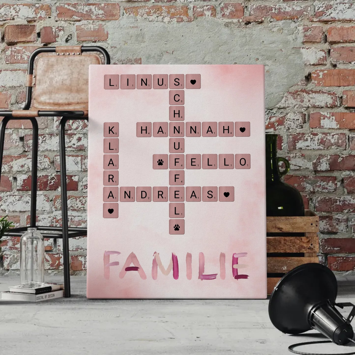 Leinwand Spruch Familie Kreuzworträtsel mit Namen Wunschtext