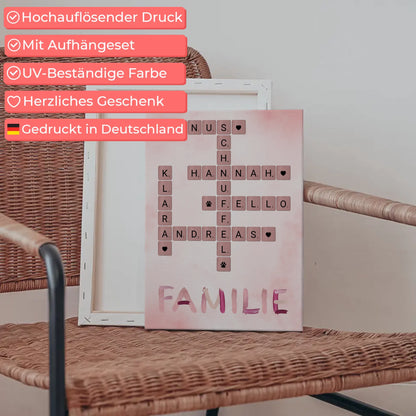 Leinwand Spruch Familie Kreuzworträtsel mit Namen Wunschtext