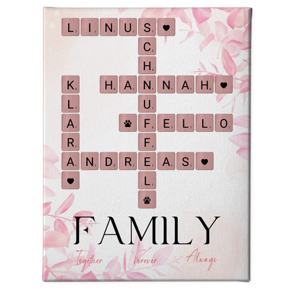 Personalisierte Fotoleinwand Family Together Namen Scrabble Design