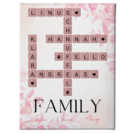 Personalisierte Fotoleinwand Family Together Namen Scrabble Design
