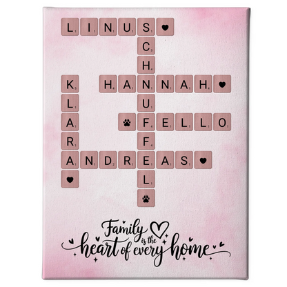 Personalisierte Fotoleinwand Familie Kreuzworträtsel Wunschtext