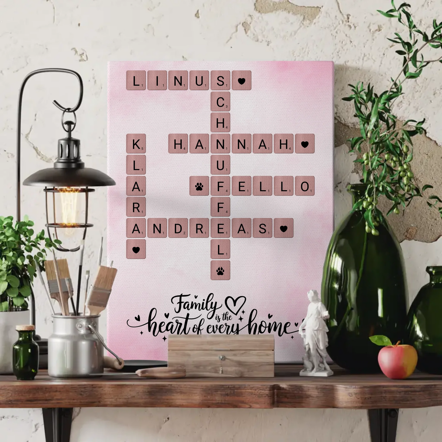 Personalisierte Fotoleinwand Familie Kreuzworträtsel Wunschtext