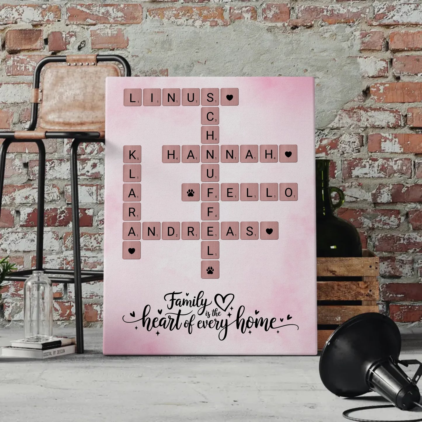 Personalisierte Fotoleinwand Familie Kreuzworträtsel Wunschtext