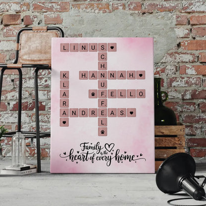 Personalisierte Fotoleinwand Familie Kreuzworträtsel Wunschtext