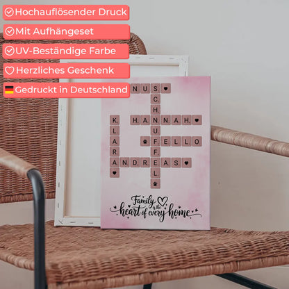 Personalisierte Fotoleinwand Familie Kreuzworträtsel Wunschtext