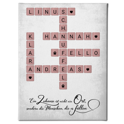 Leinwand Familienbild Personalisiert Zuhause Scrabble Style Namen