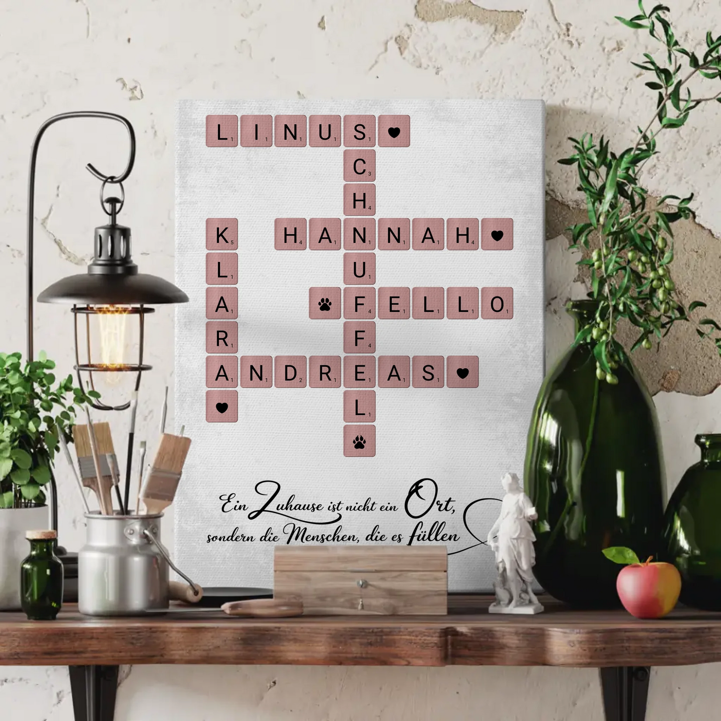 Leinwand Familienbild Personalisiert Zuhause Scrabble Style Namen