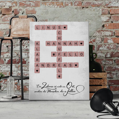 Leinwand Familienbild Personalisiert Zuhause Scrabble Style Namen