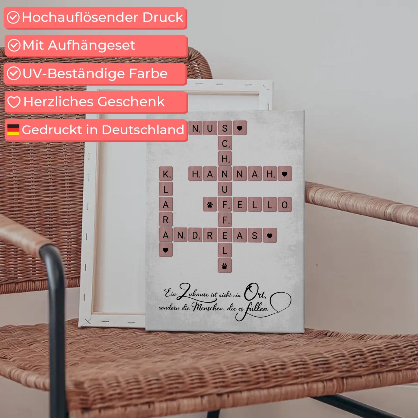 Leinwand Familienbild Personalisiert Zuhause Scrabble Style Namen