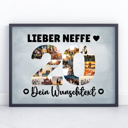 Personalisiertes Poster Wunschtext 20 Geburtstag Neffe