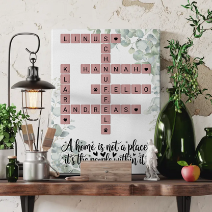 Familien Leinwand Home is Kreuzworträtsel mit Namen Wunschtext