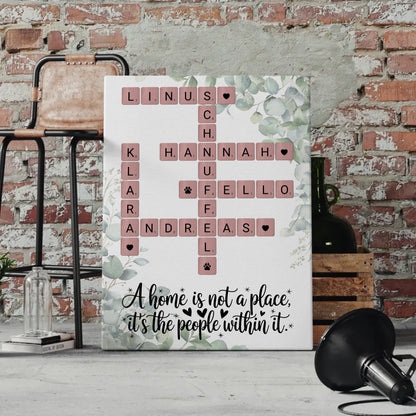 Familien Leinwand Home is Kreuzworträtsel mit Namen Wunschtext