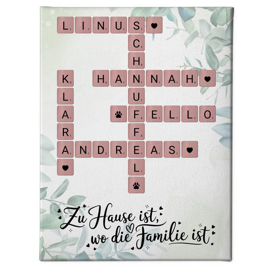Leinwand Familie personalisiert Zu Hause ist Namen Scrabble Design