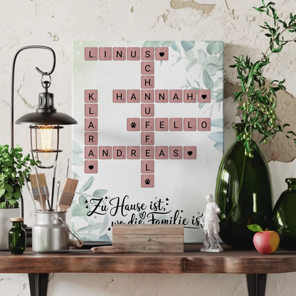 Leinwand Familie personalisiert Zu Hause ist Namen Scrabble Design