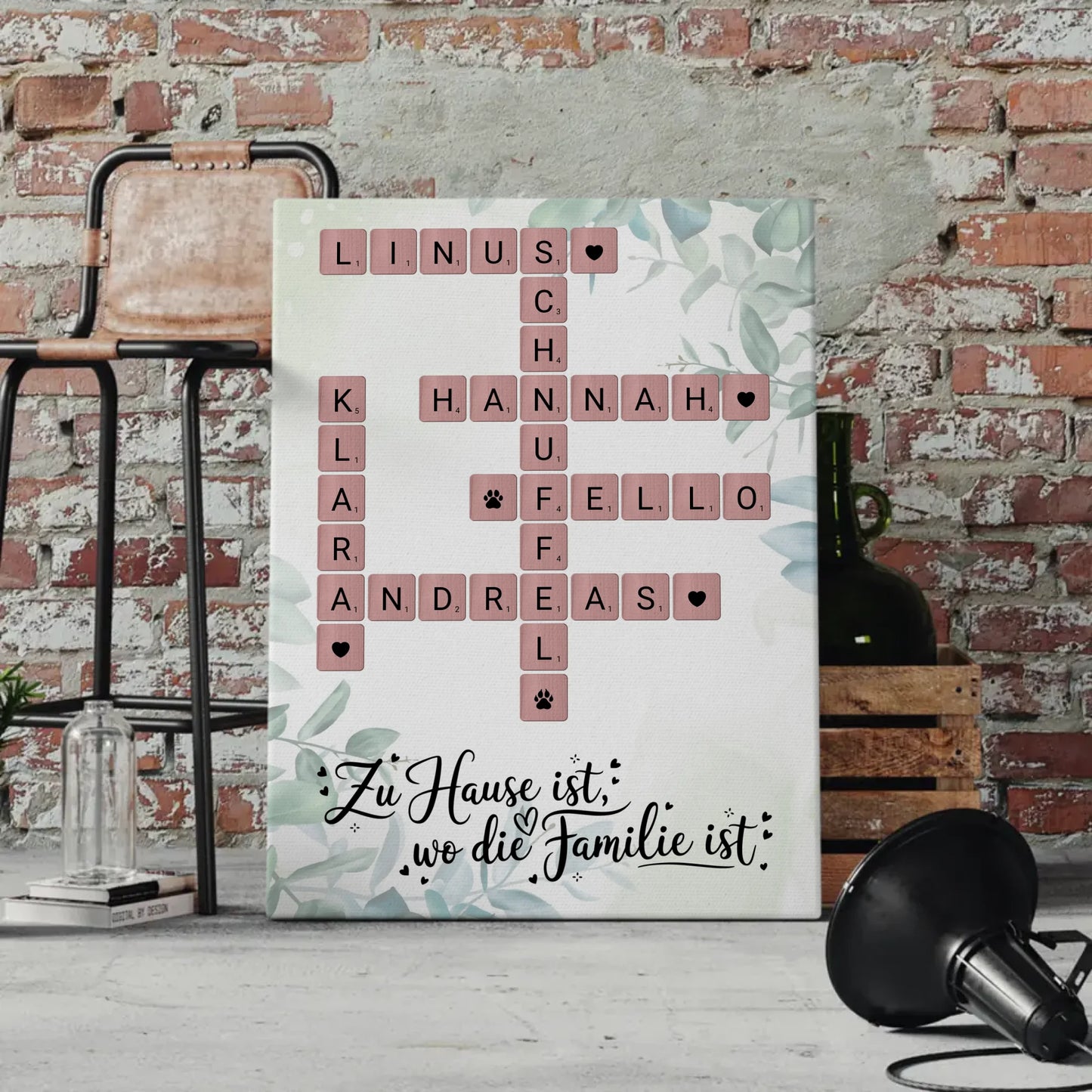 Leinwand Familie personalisiert Zu Hause ist Namen Scrabble Design