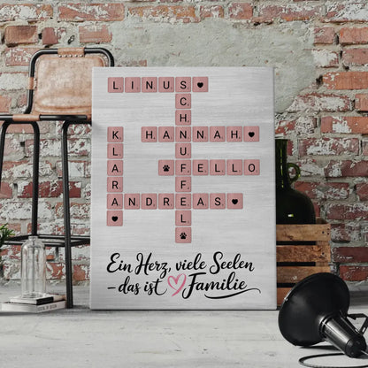 Leinwand Familie Spruch Ein Herz viele Seelen Wunschtext