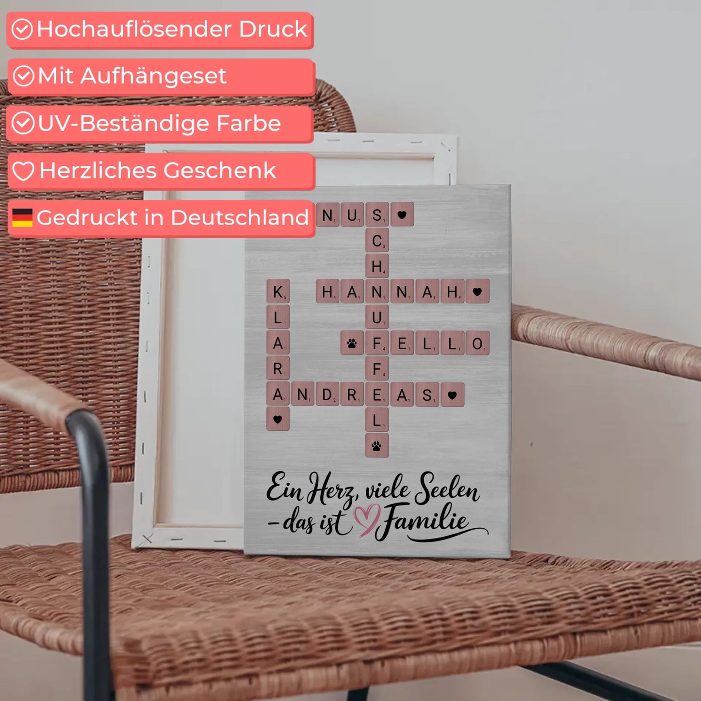 Leinwand Familie Spruch Ein Herz viele Seelen Wunschtext