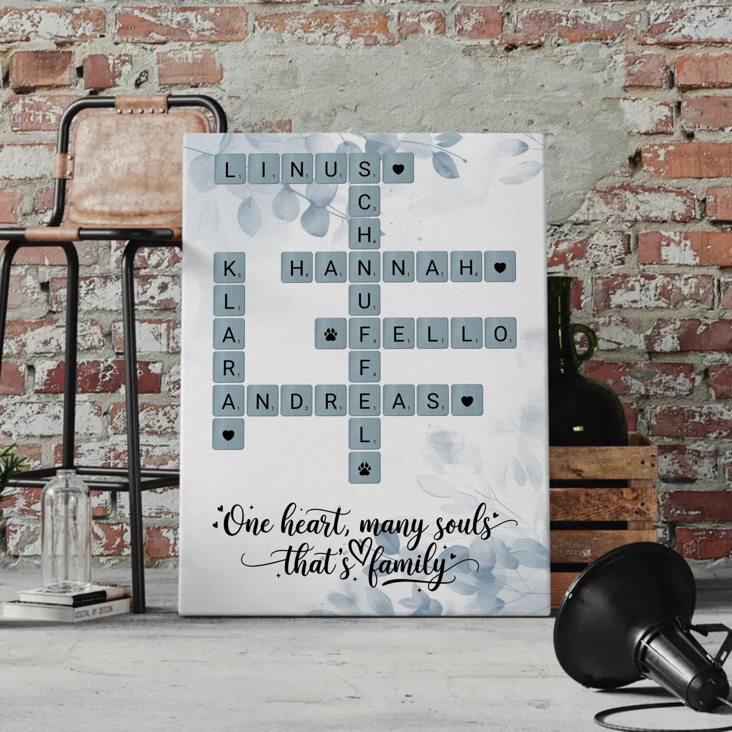 Familien Leinwand That is family im Scrabble Style mit Namen