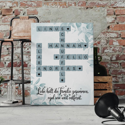 Leinwand Familie personalisiert Kreuzworträtsel mit Namen Wunschtext