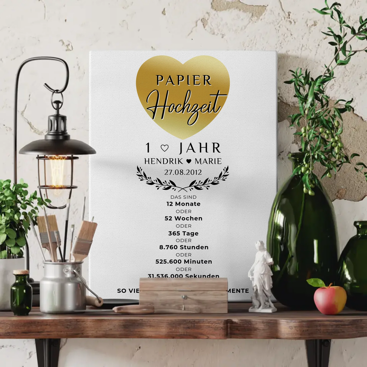 Personalisierte Fotoleinwand zum 1 Hochzeitstag Geschenk für Papierhochzeit