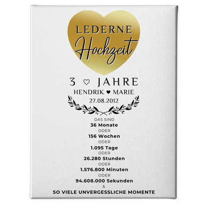 Personalisierte Fotoleinwand zum 3 Hochzeitstag Geschenk Lederne Hochzeit