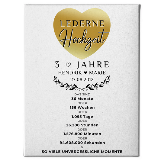 Personalisierte Fotoleinwand zum 3 Hochzeitstag Geschenk Lederne Hochzeit