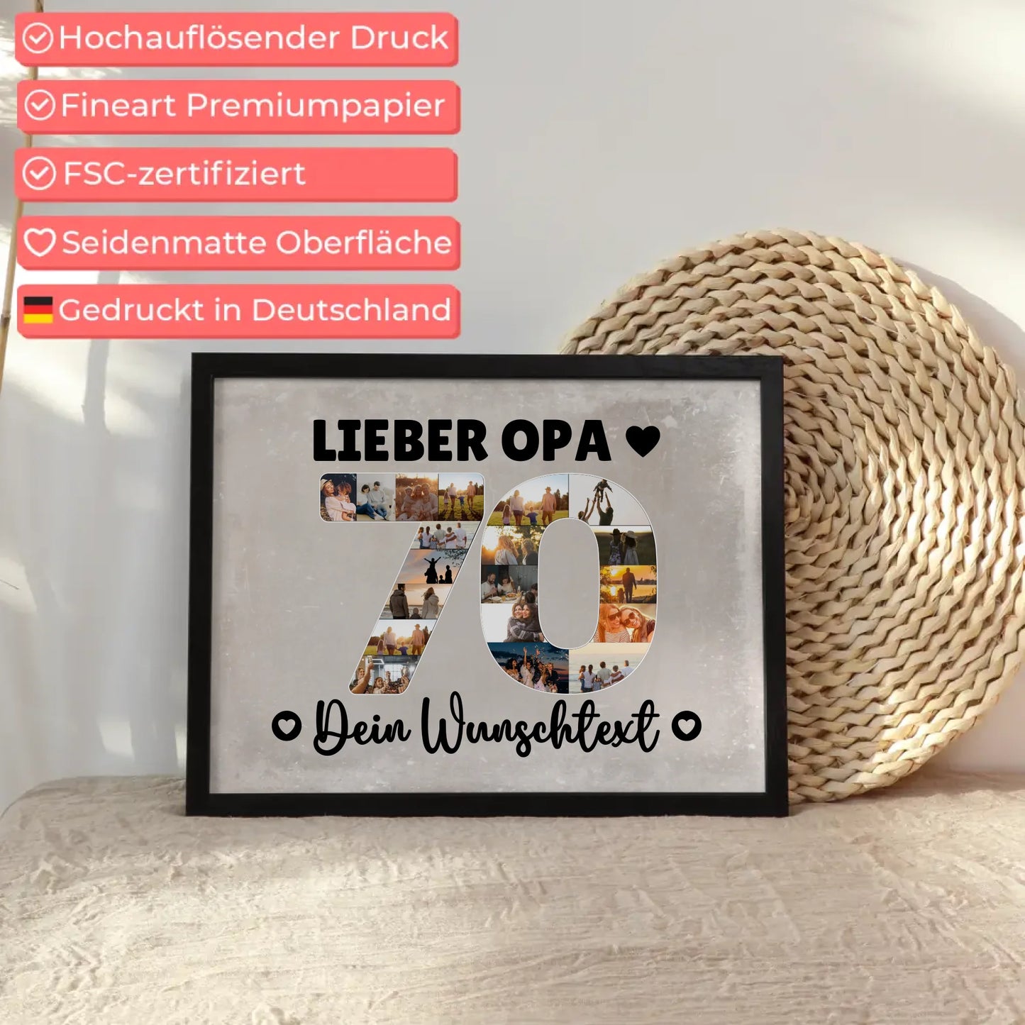 Personalisiertes Poster mit Wunschtext 70 Geburtstag Opa