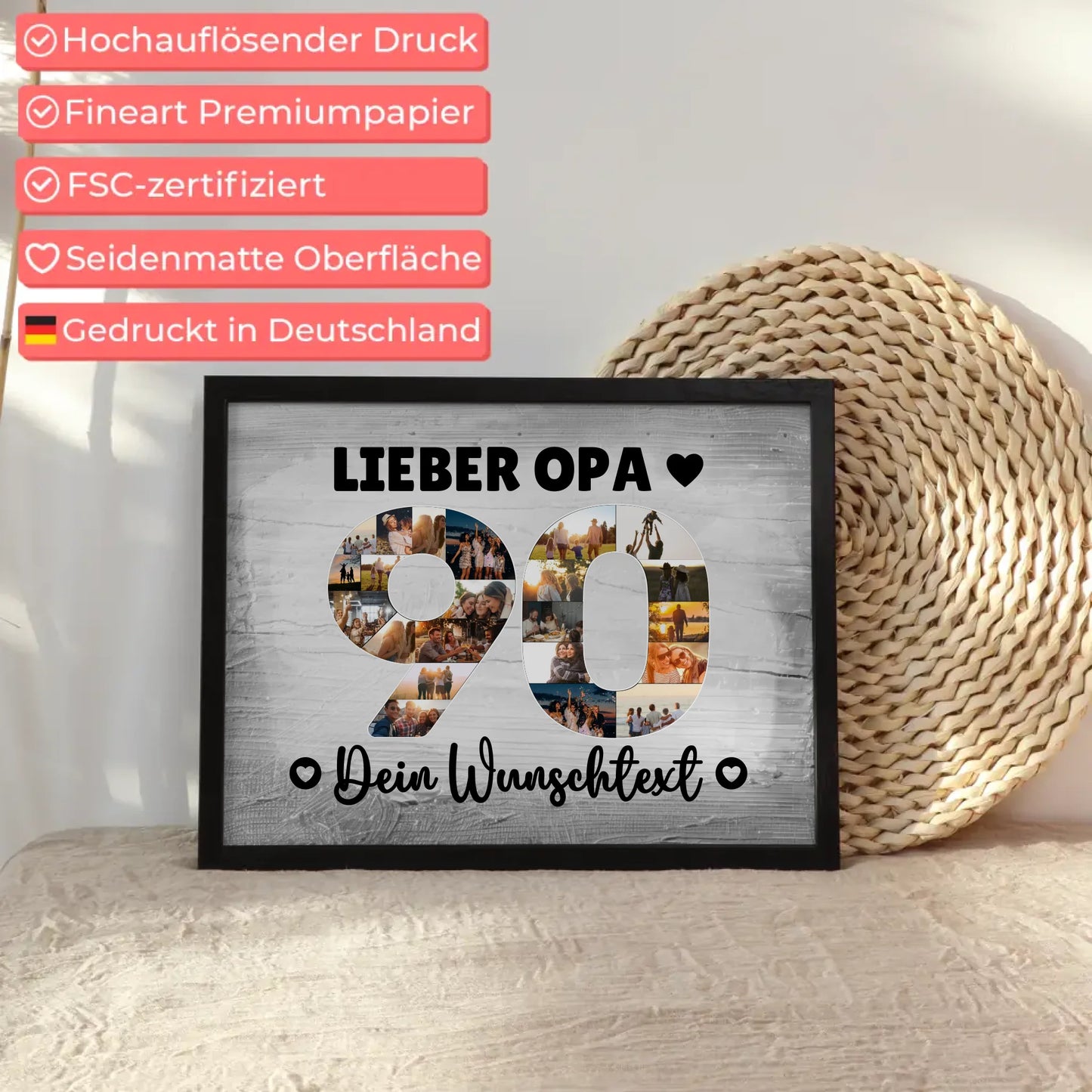 Personalisiertes Poster mit Wunschtext zum 90 Geburtstag Opa