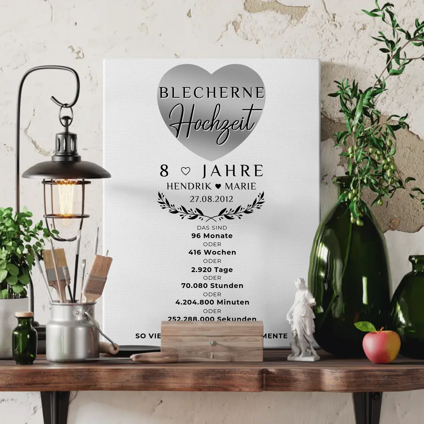Personalisierte Fotoleinwand zum 8 Hochzeitstag Geschenk für Blecherne Hochzeit