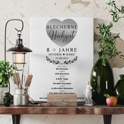 Personalisierte Fotoleinwand zum 8 Hochzeitstag Geschenk für Blecherne Hochzeit
