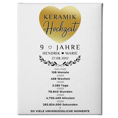 Personalisierte Fotoleinwand zum 9 Hochzeitstag Geschenk Keramikhochzeit