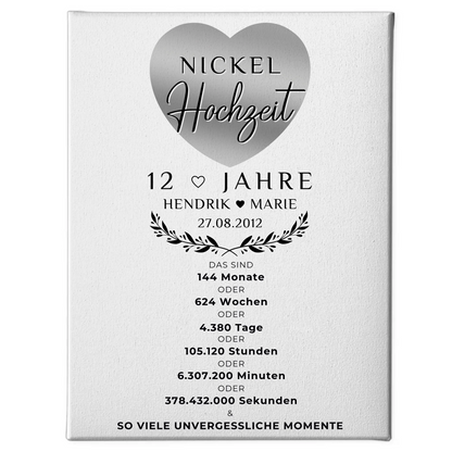Personalisierte Fotoleinwand zum 12 Hochzeitstag Geschenk für Nickelhochzeit