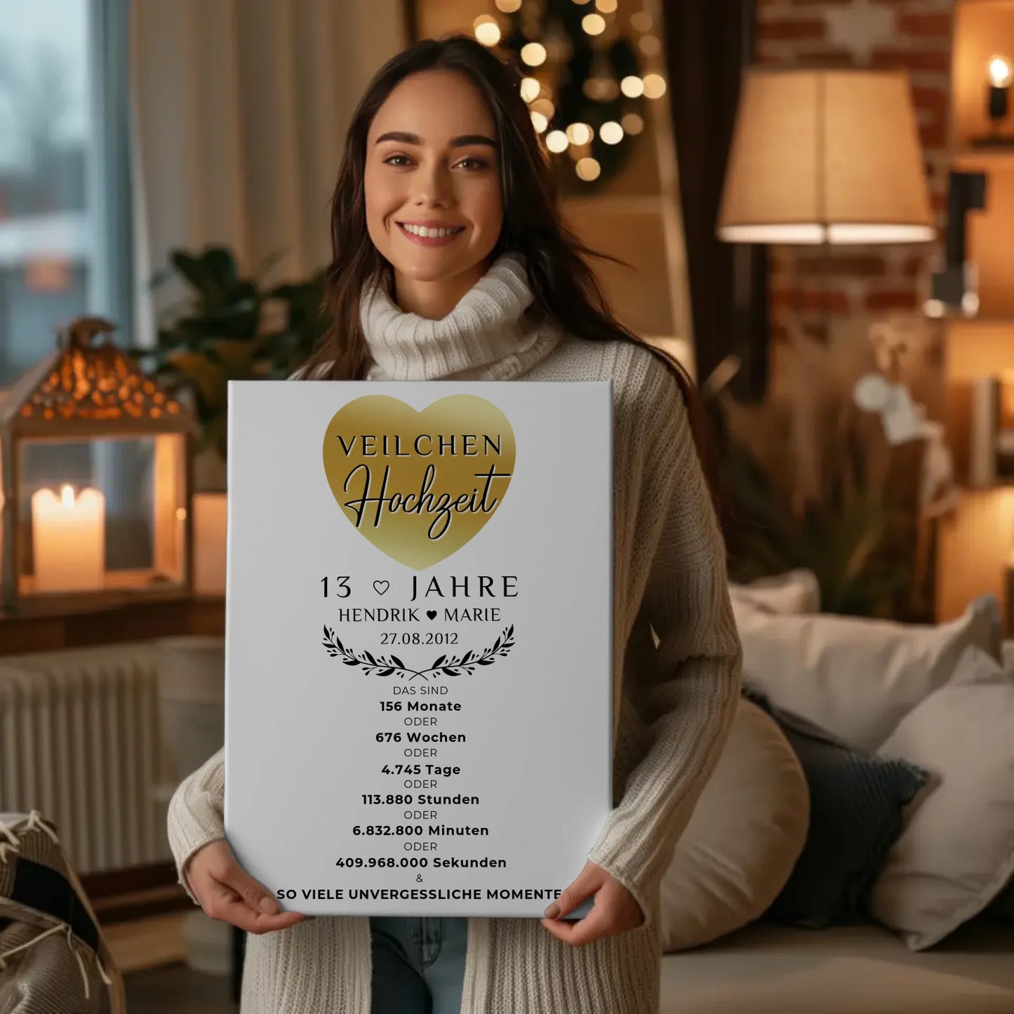 Personalisierte Fotoleinwand zum 13 Hochzeitstag für Veilchenhochzeit