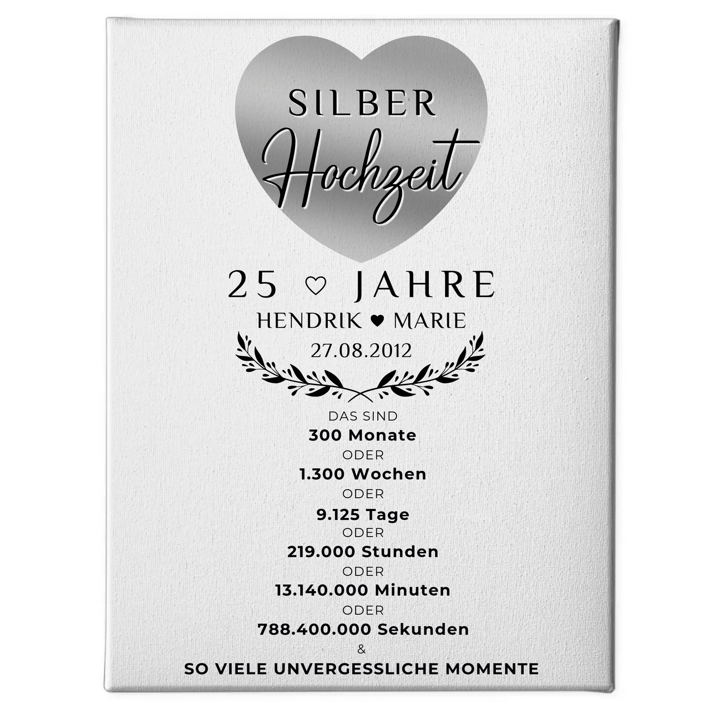 Personalisierte Fotoleinwand 25 Hochzeitstag Geschenk Silberhochzeit