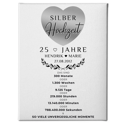 Personalisierte Fotoleinwand 25 Hochzeitstag Geschenk Silberhochzeit