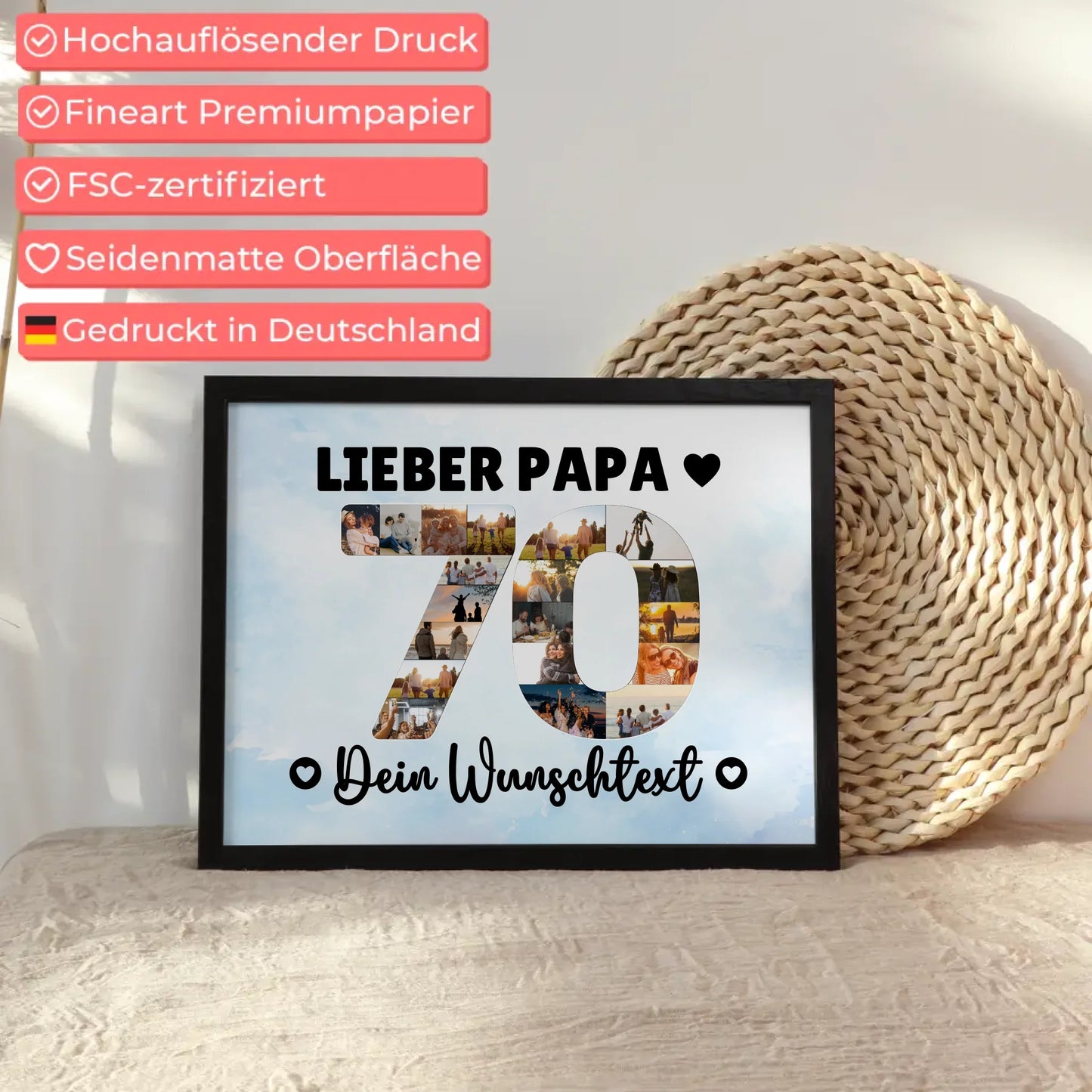 Personalisiertes Poster Wunschtext 70 Geburtstag Papa Geschenk