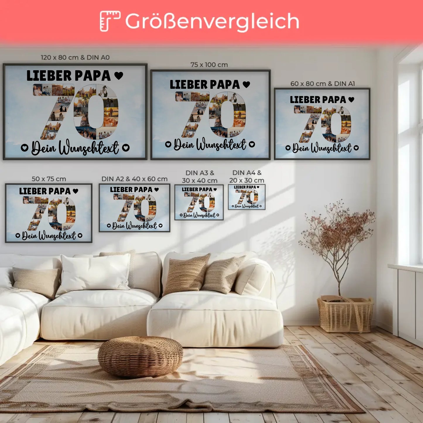 Personalisiertes Poster Wunschtext 70 Geburtstag Papa Geschenk