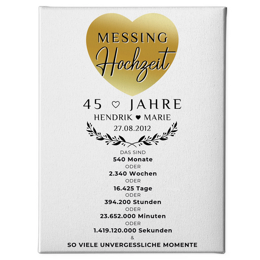 Personalisierte Fotoleinwand für 45 Hochzeitstag Messinghochzeit