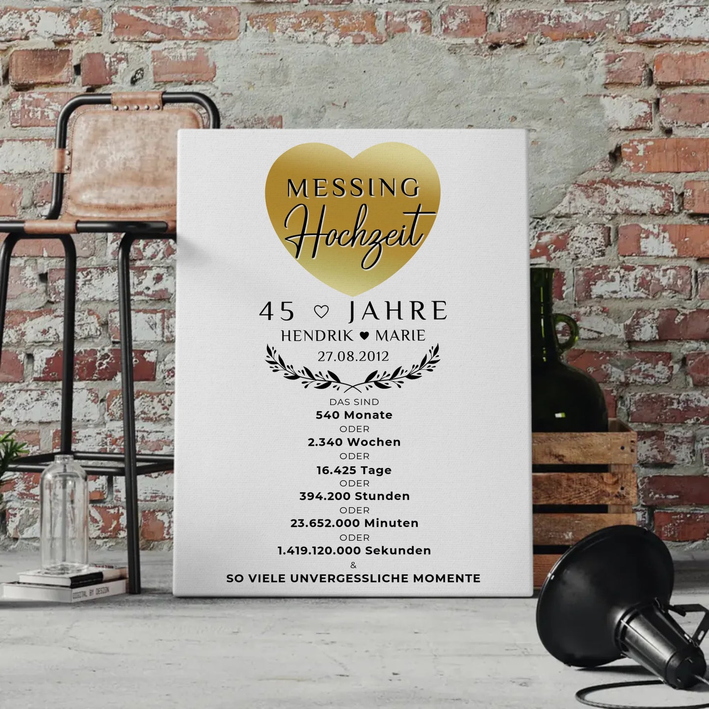 Personalisierte Fotoleinwand für 45 Hochzeitstag Messinghochzeit