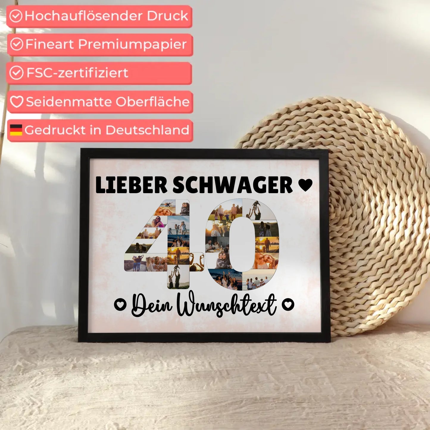 Personalisiertes Poster Wunschtext 40 Geburtstag Schwager