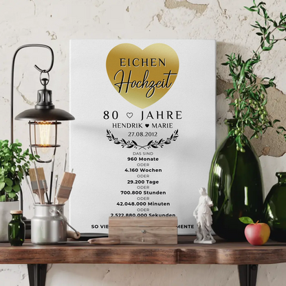 Personalisierte Fotoleinwand zum 80 Hochzeitstag Geschenk Eichenhochzeit
