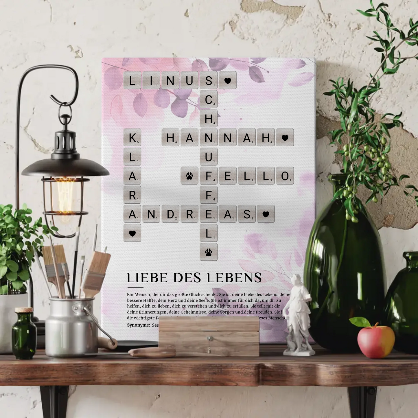 Personalisierte Fotoleinwand Definition Liebe des Lebens Kreuzworträtsel