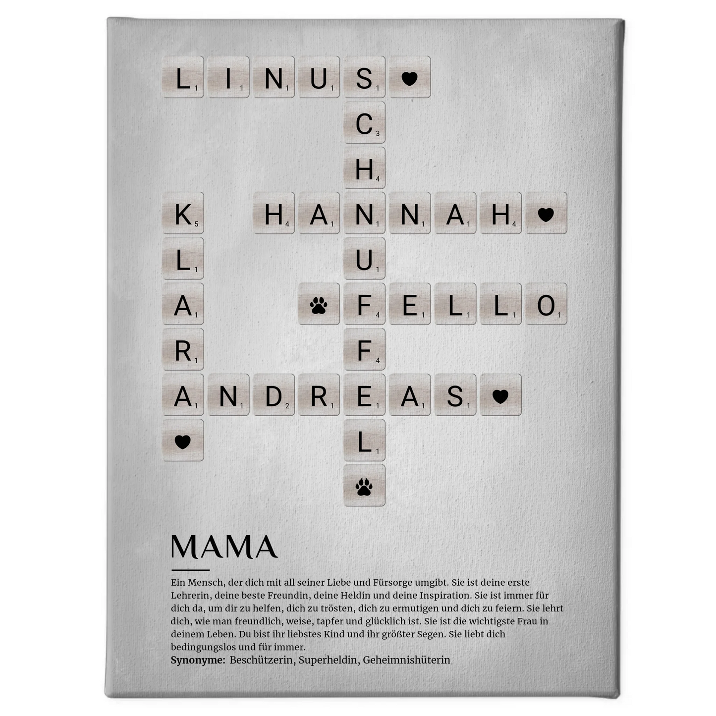 Personalisierte Fotoleinwand Definition Mama Kreuzworträtsel