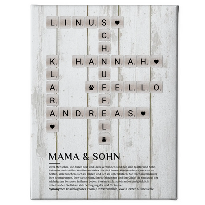 Personalisierte Fotoleinwand Definition Mama Sohn Kreuzworträtsel